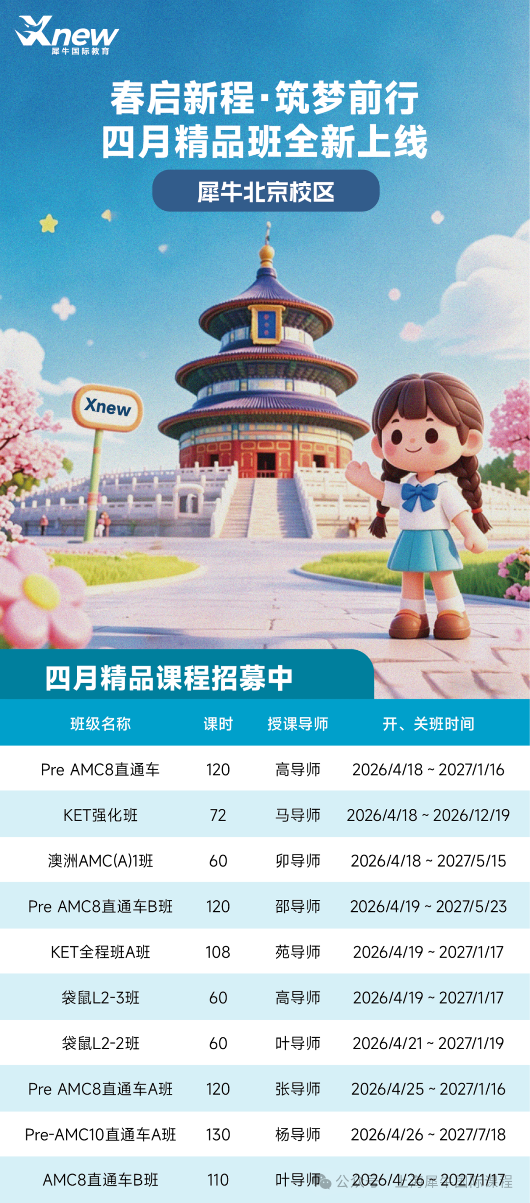 北京犀牛教育四月新班：袋鼠竞赛/澳洲AMC/AMC8竞赛全体系辅导，线上直播+线下面授。